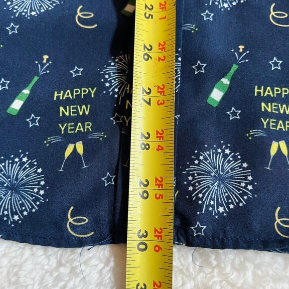 Simon Banks Shirt Mens Medium Button Up Happy New Year Print Party Holiday Blue - Picture 9 of 9